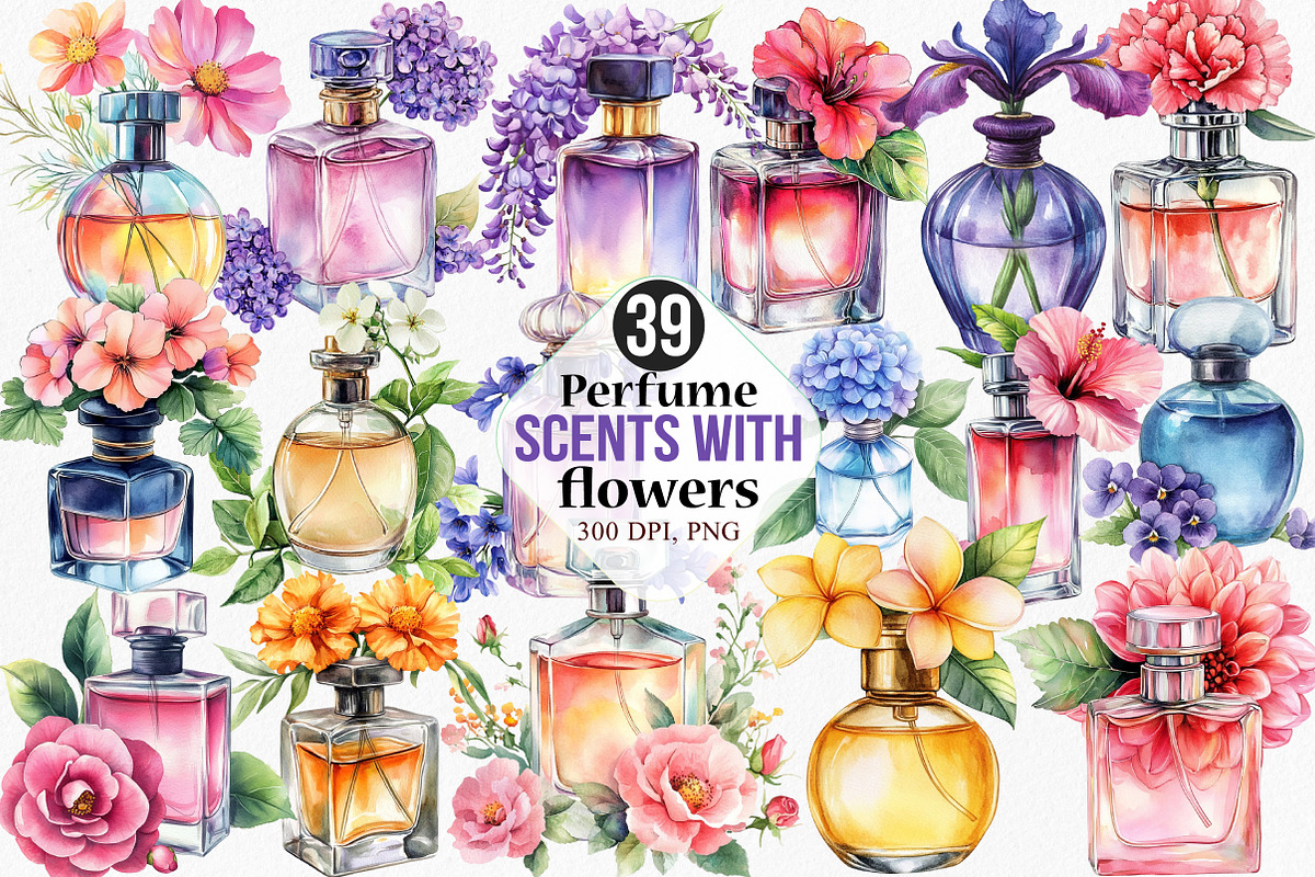Perfume Scents with flowers Clipart, an Illustration by Canvas Craft (Photo 1 of 8)