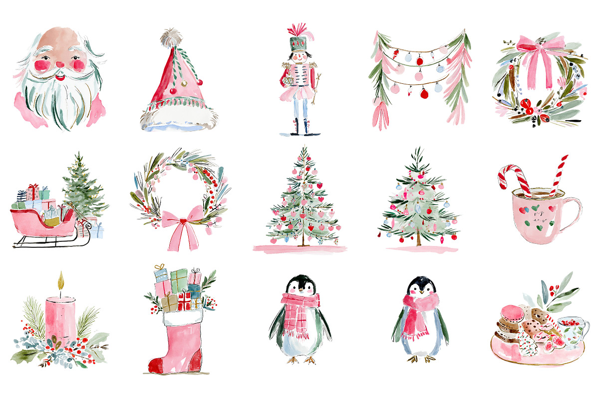 Watercolor Christmas Clipart, an Illustration by Craft Nest (Photo 4 of 6)