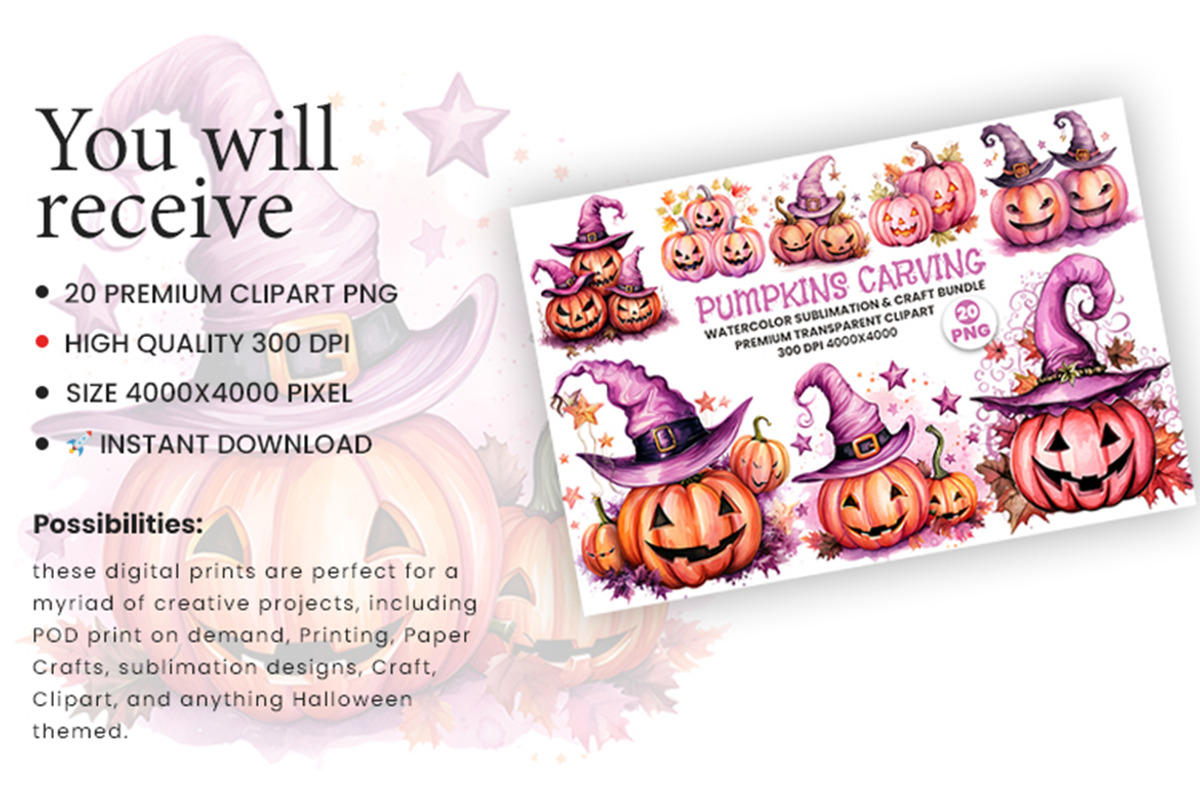 Halloween Pumpkins Carving Bundle, a Seasonal Illustration by Creative Arslan (Photo 5 of 9)