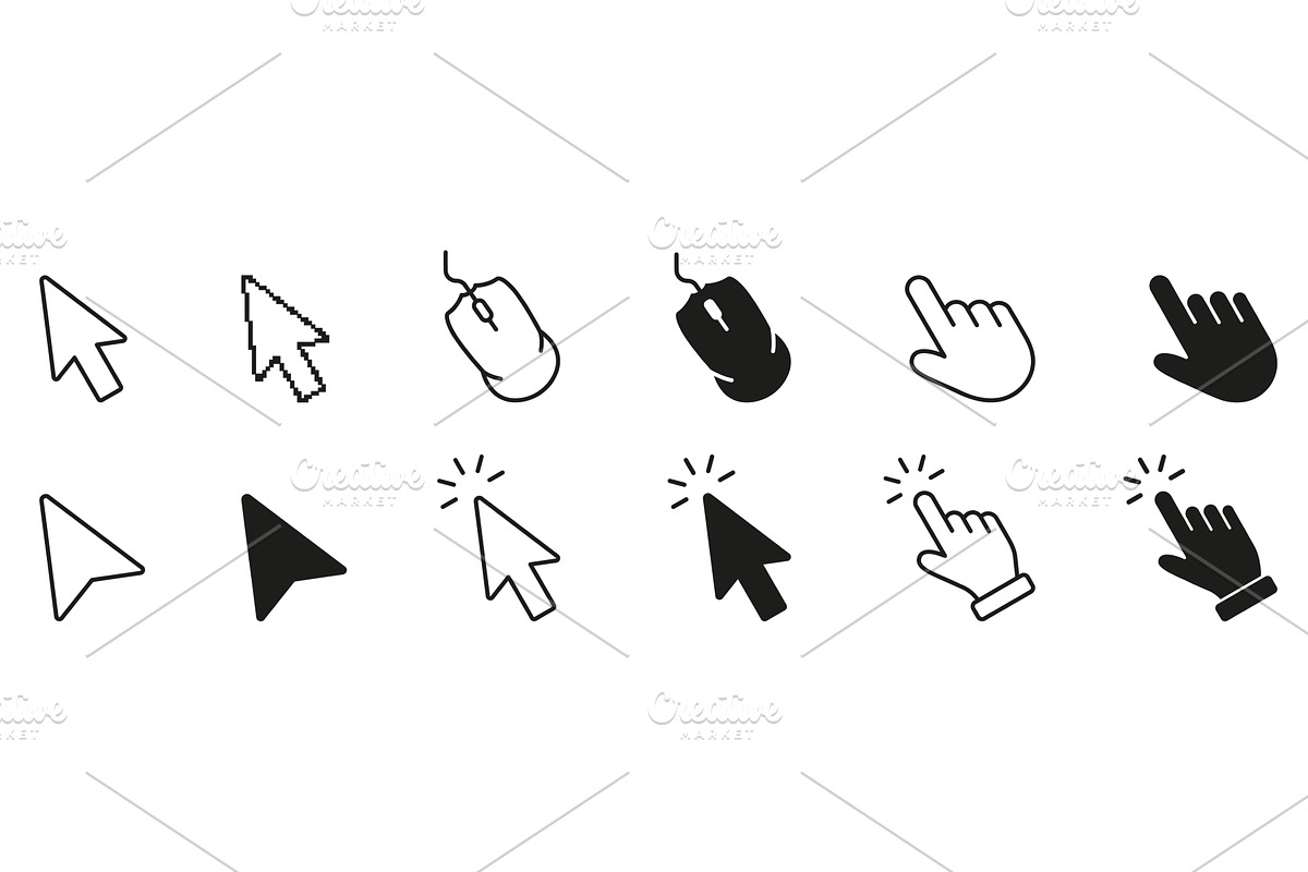 Arrow Cursor And Click Hand Icons, an Object Illustration by Vector Creator