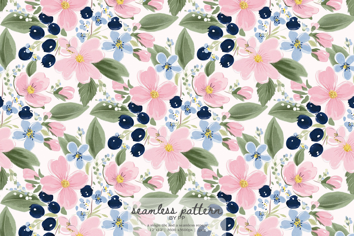 Floral berry seamless pattern