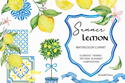 Watercolor lemon Clipart, a Decorative Illustration by SvetaArtStore