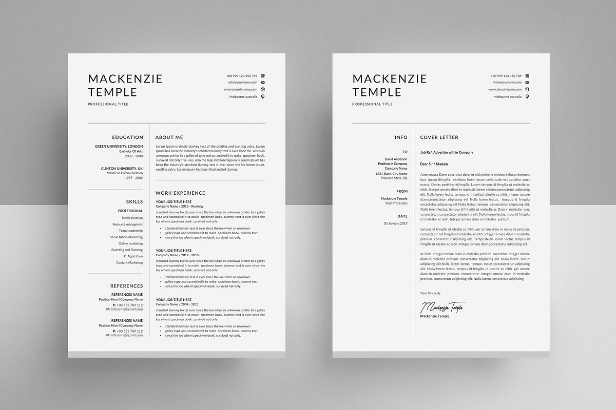 Resume Template | CV + Cover Letter, a Resume Template by Creatune (Photo 2 of 3)