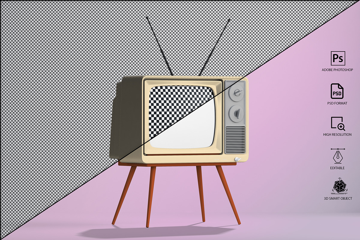 Retro Tv Mockup Pack, a Household Mockup by GraphicVil (Photo 7 of 23)