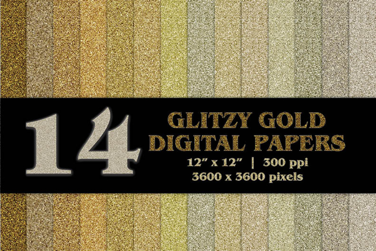 14 Glitzy Gold Digital Papers