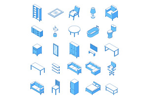 Isometric linear house furniture. 3d, an Object Illustration by Valerie Bodnar
