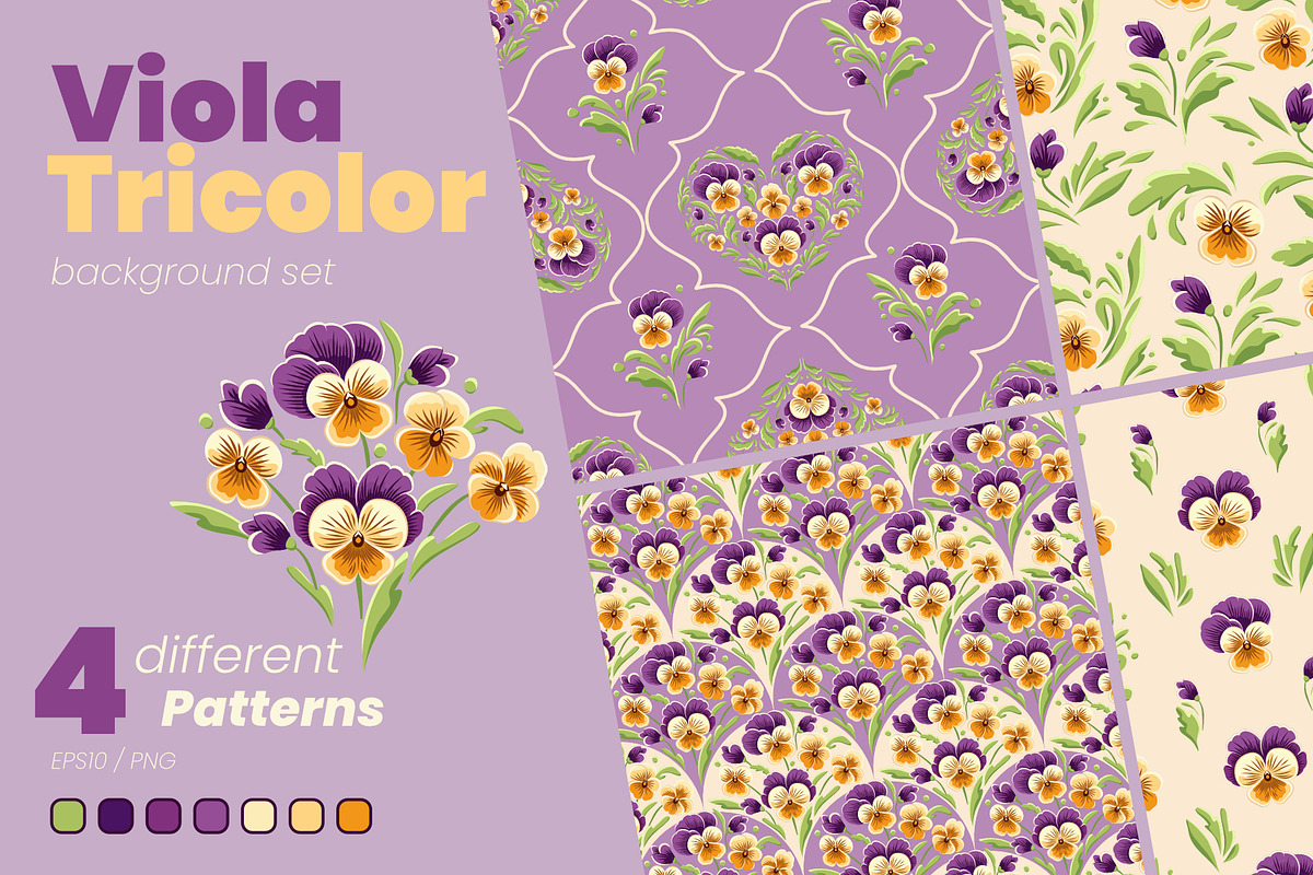 Viola Tricolor | background set, a Pattern Graphic by Monika_J