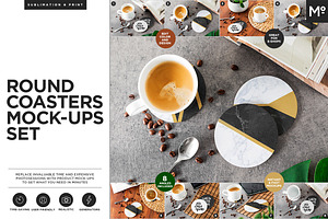Round Coasters Mock-ups Set, a Cups & Container Mockup by Mocca Mockups Store
