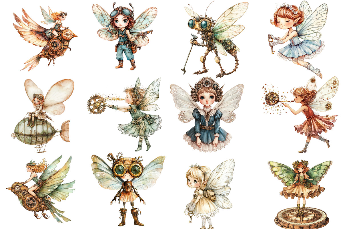 Steampunk Fairy Clipart PNG, an Illustration by Watercolor design (Photo 3 of 5)