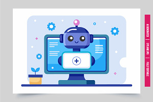 Robot plus sign monitor plant, an Illustration by Tanuart