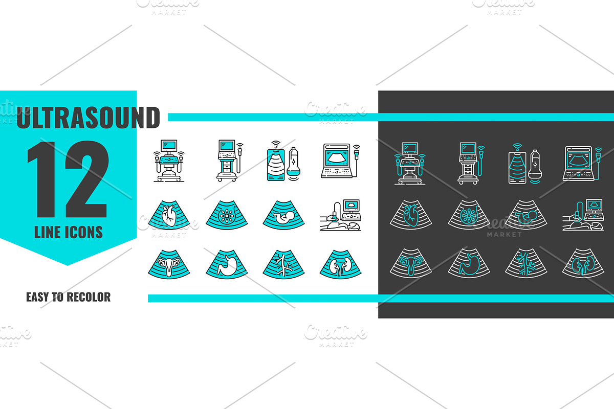Ultrasound line icons, a Healthcare Illustration by Vector Tradition