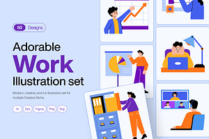 Adorable Work Illustration Art Set, a Work Illustration by Brickclay