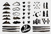 Black & White Scandi Watercolor, a Decorative Illustration by plaidGecko (Thumbnail 2 of 5)