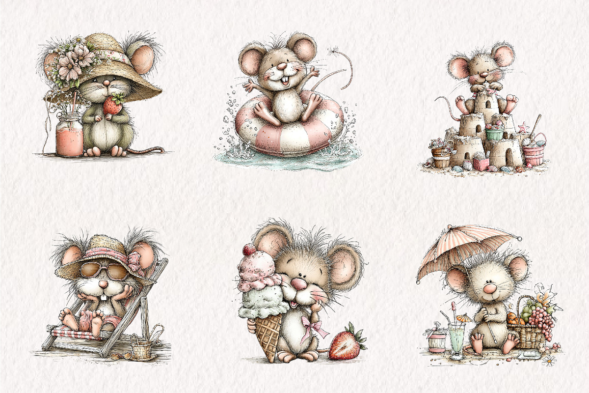 Whimsical Summer Mouse Clipart, an Illustration by CreationArt (Photo 2 of 7)