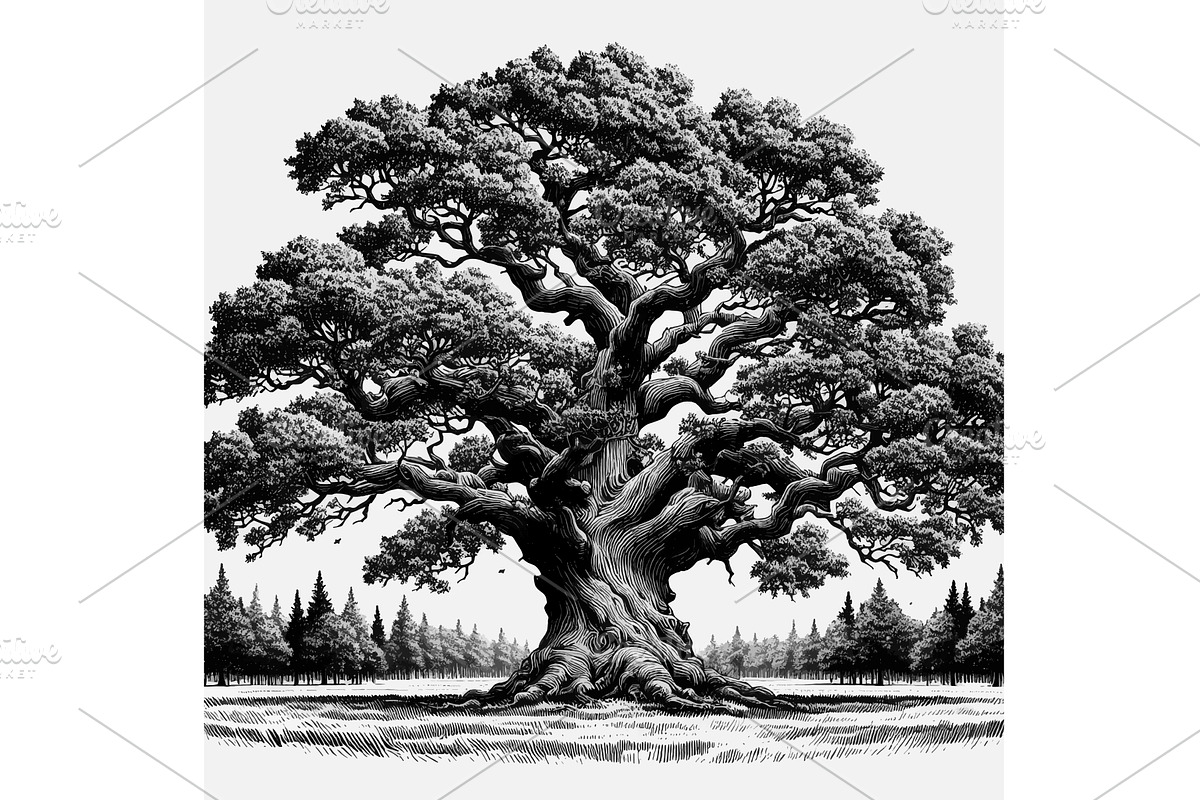 Oak Tree with Expansive Roots, an Object Illustration by AlexArt