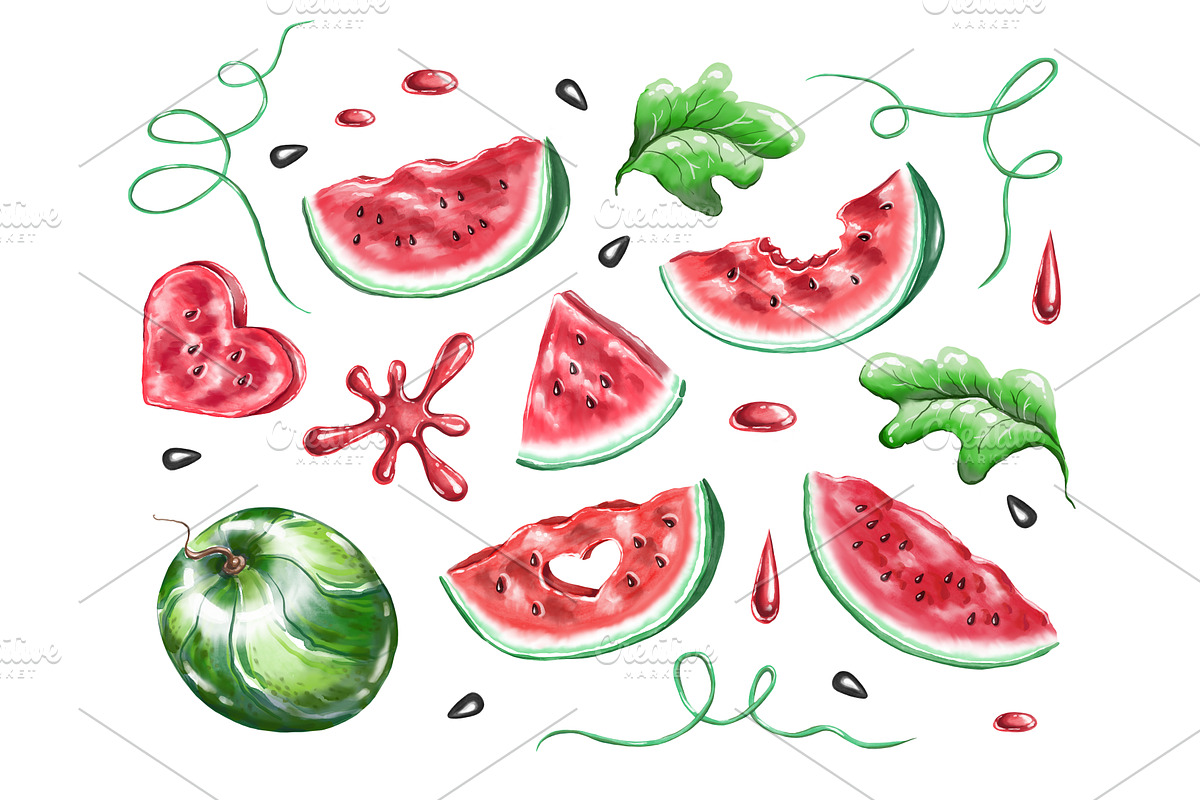 Watercolor watermelon png clipart, an Object Graphic by Alena Kurian (Photo 2 of 3)