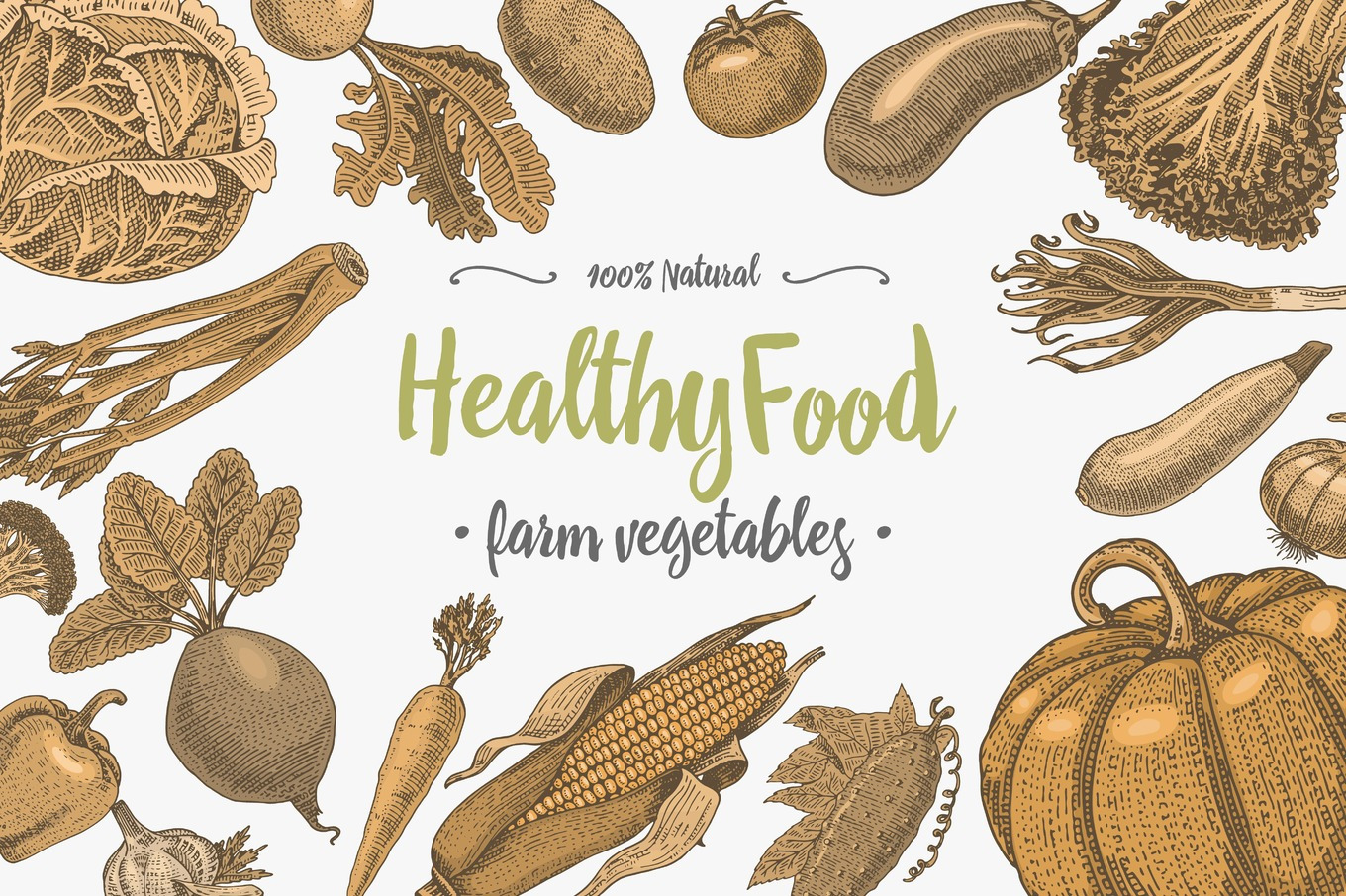 Fresh vegetables background with space for text, hand drawn or engraved ...