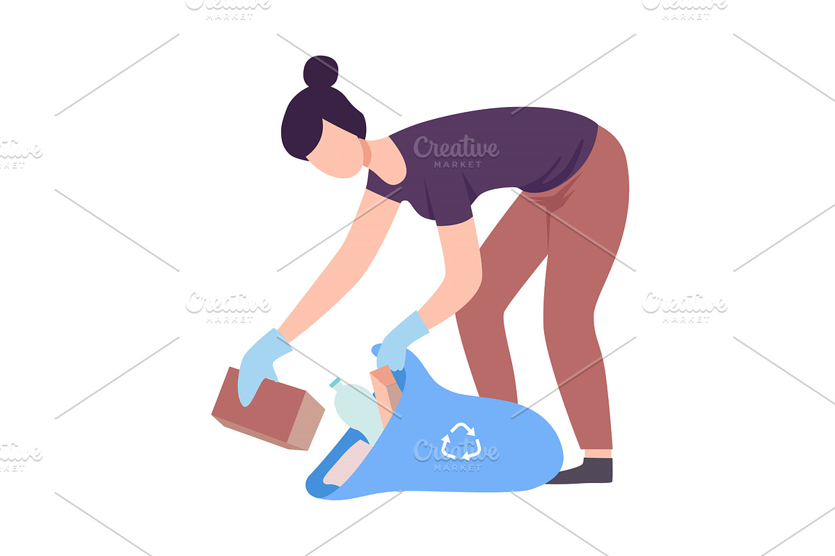 Young Woman Collecting Trash into, a Person Illustration by TopVectors