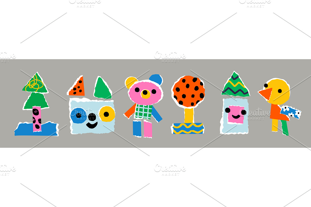 Kids color paper art collages, an Illustration by Vectorbuum