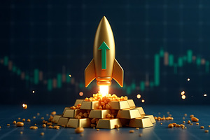 Golden rocket launching from gold, a Business Photo by Artonix