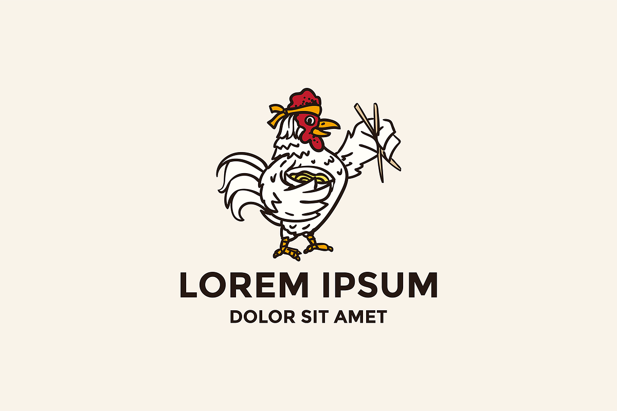 Chicken Mascot Eating Noodles Logo, a Branding & Logo Template by lineandcircle (Photo 2 of 2)