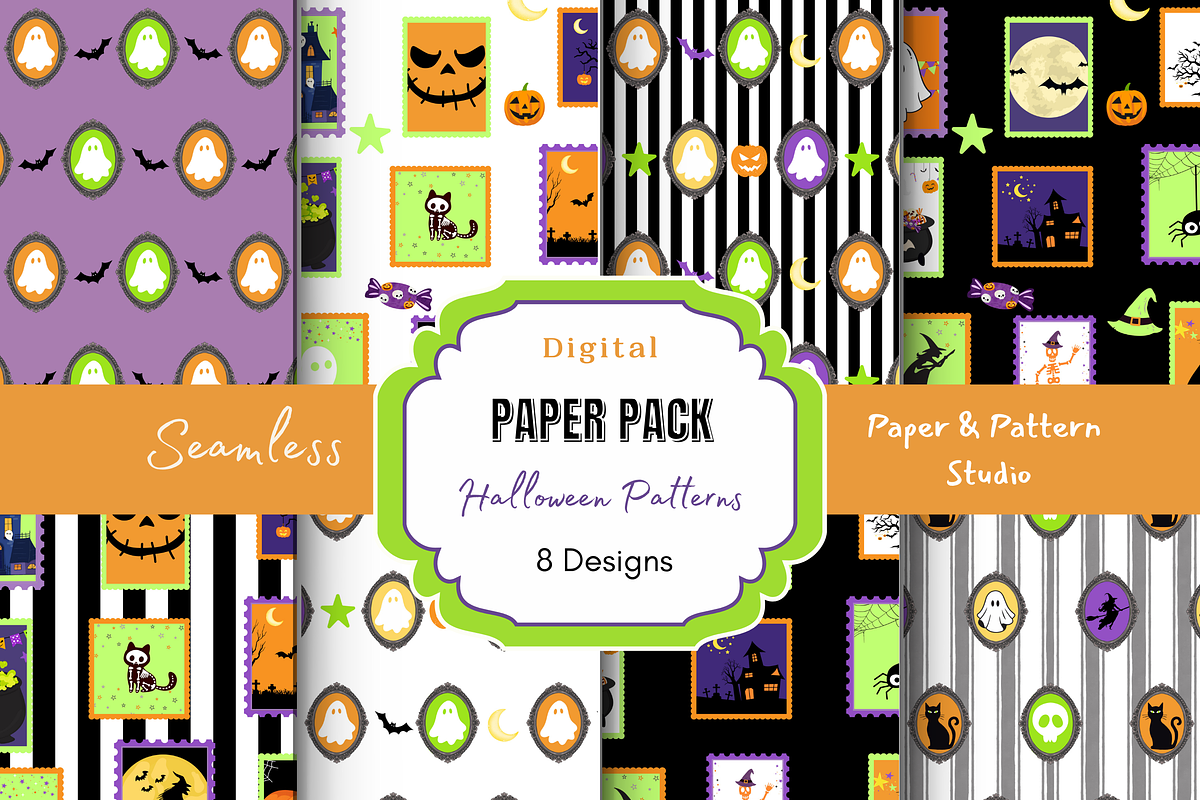 Halloween Stamp Seamless Pattern, a Graphic by Paper & Pattern Studio (Photo 1 of 9)