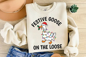 Festive Goose on the Loose PNG, a Seasonal Illustration by DreamCafeArt