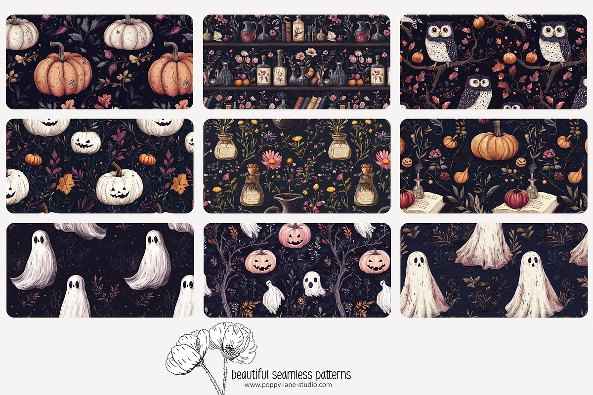70 purple Halloween seamless pattern, a Pattern Graphic by Poppy Lane Studio (Photo 8 of 10)