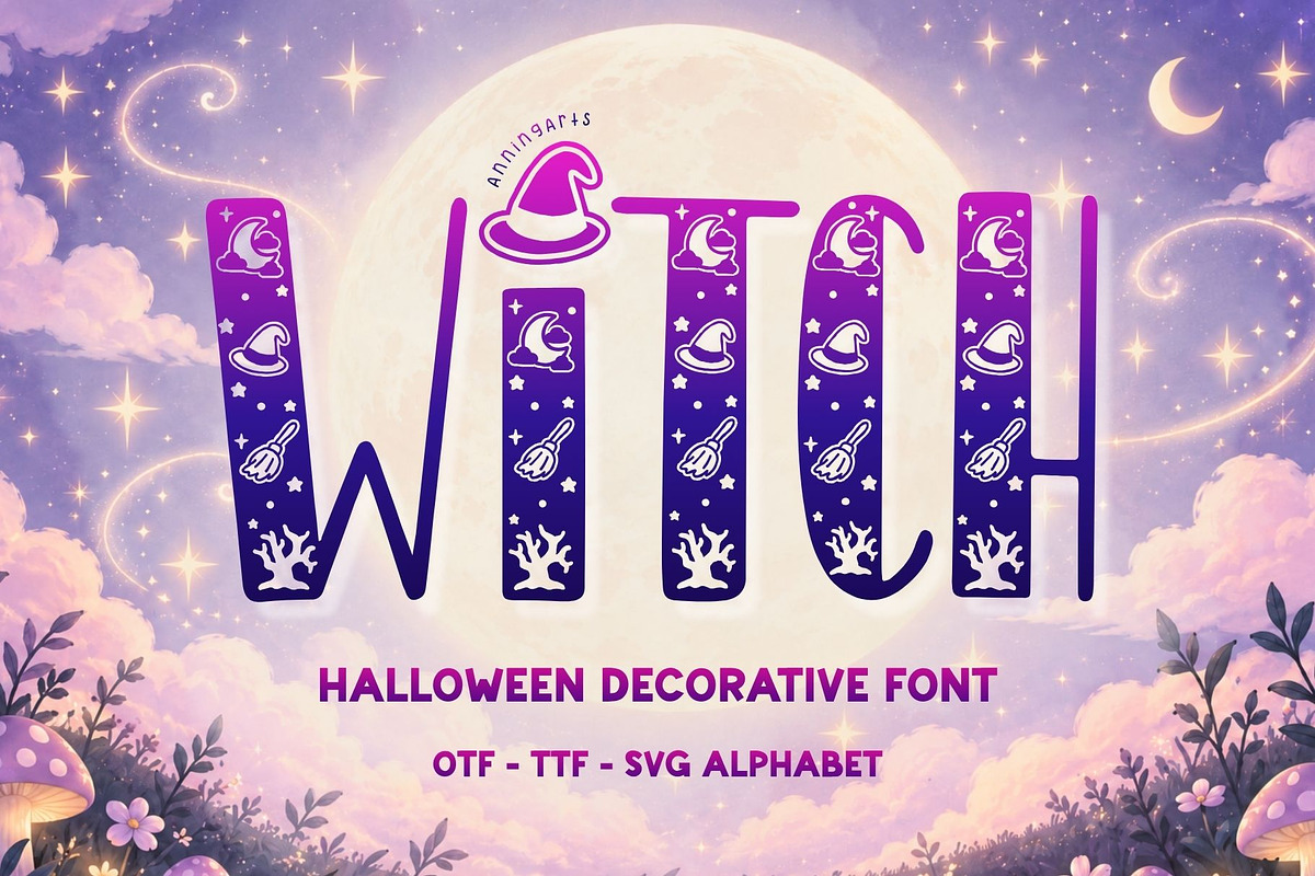 Witch - Halloween Decorative Font, a Symbol Font by AnningArts (Photo 1 of 7)