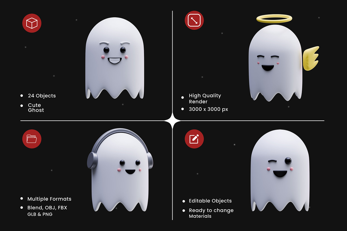 Cute Ghost 3D Icons, an Object 3D Model by Azam Creative (Photo 2 of 5)