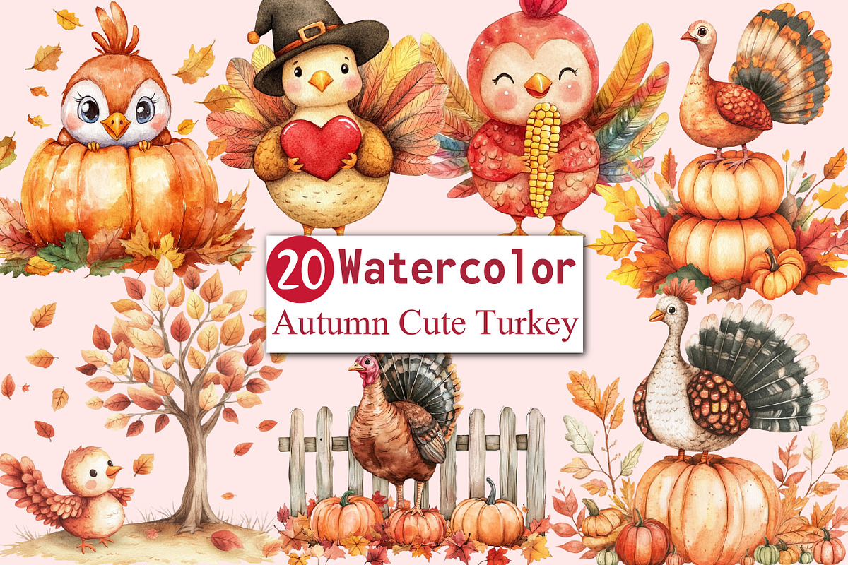 Autumn Cute Turkey Clipart, an Illustration by CitraGraphics (Photo 1 of 6)
