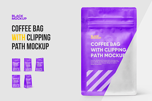 Coffee bag with clipping path mockup