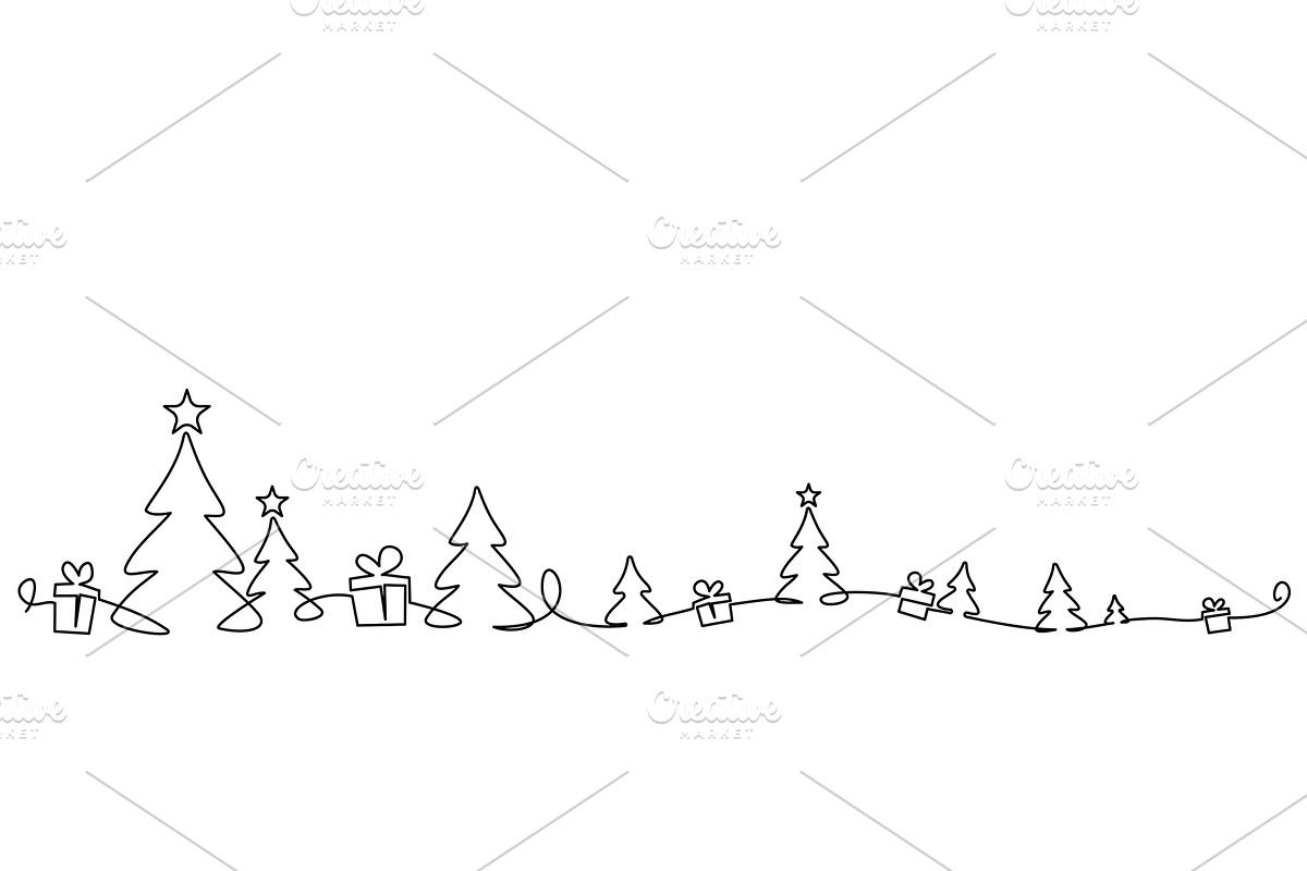 Christmas Landscape. Line Art vector, an Object Graphic by Valenty (Photo 2 of 5)