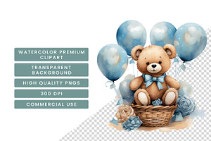 Watercolor Cute Teddy Bear Clipart