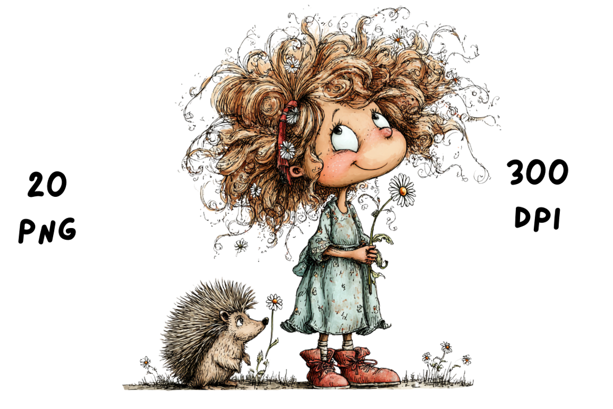 Whimsical Floral Girl & Hedgehog, an Animal Illustration by GiraffeCreative (Photo 10 of 20)