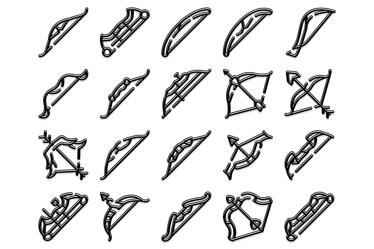 Archery bow and arrow outline icons, an Object Graphic by pikepicture (Photo 2 of 3)