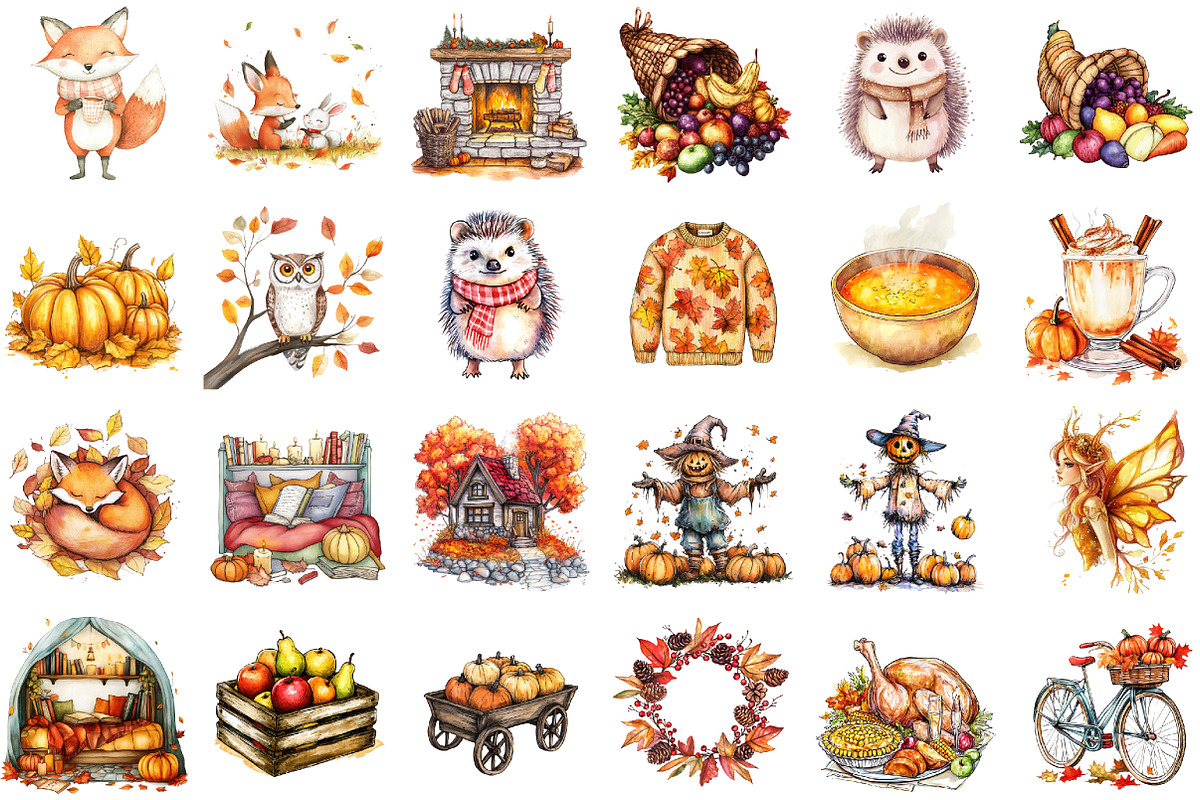 Cozy Fall Autumn Clipart Bundle, Fal, an Illustration by Sublimation Artist (Photo 2 of 6)