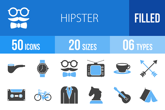 50 Hipster Blue Black Icons