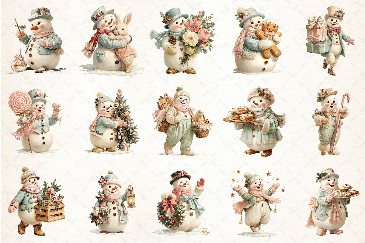 Whimsical Christmas Snowman Clipart, a Seasonal Illustration by Rose Art (Photo 2 of 6)