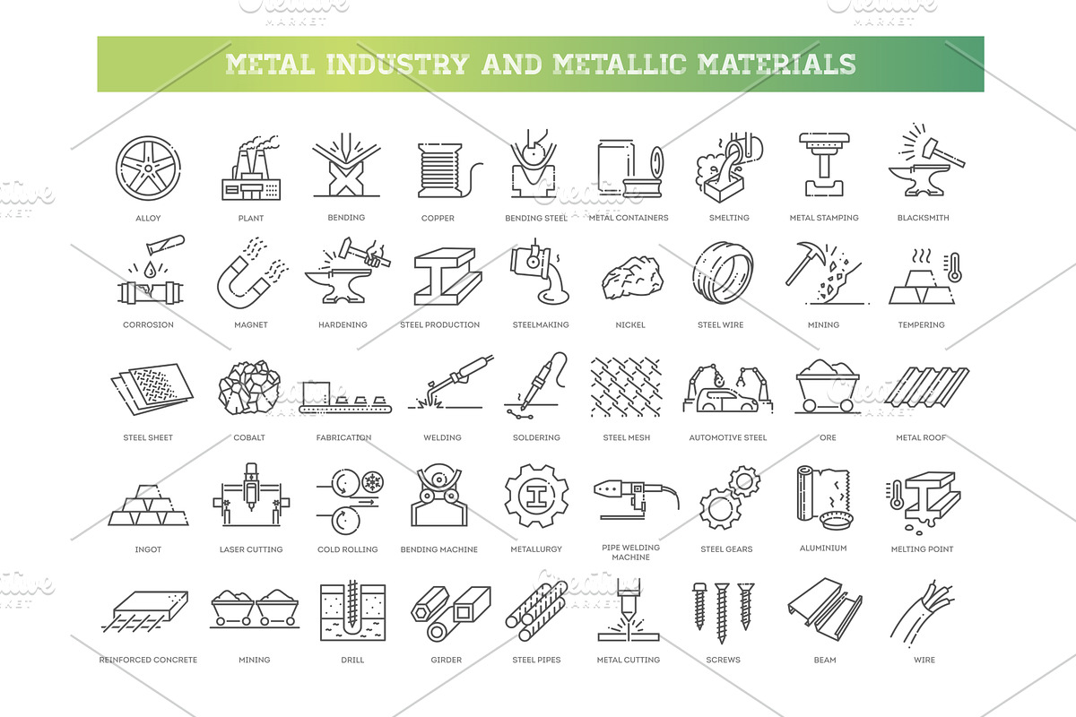 Metal industry icons, an Illustration by Tettygreen