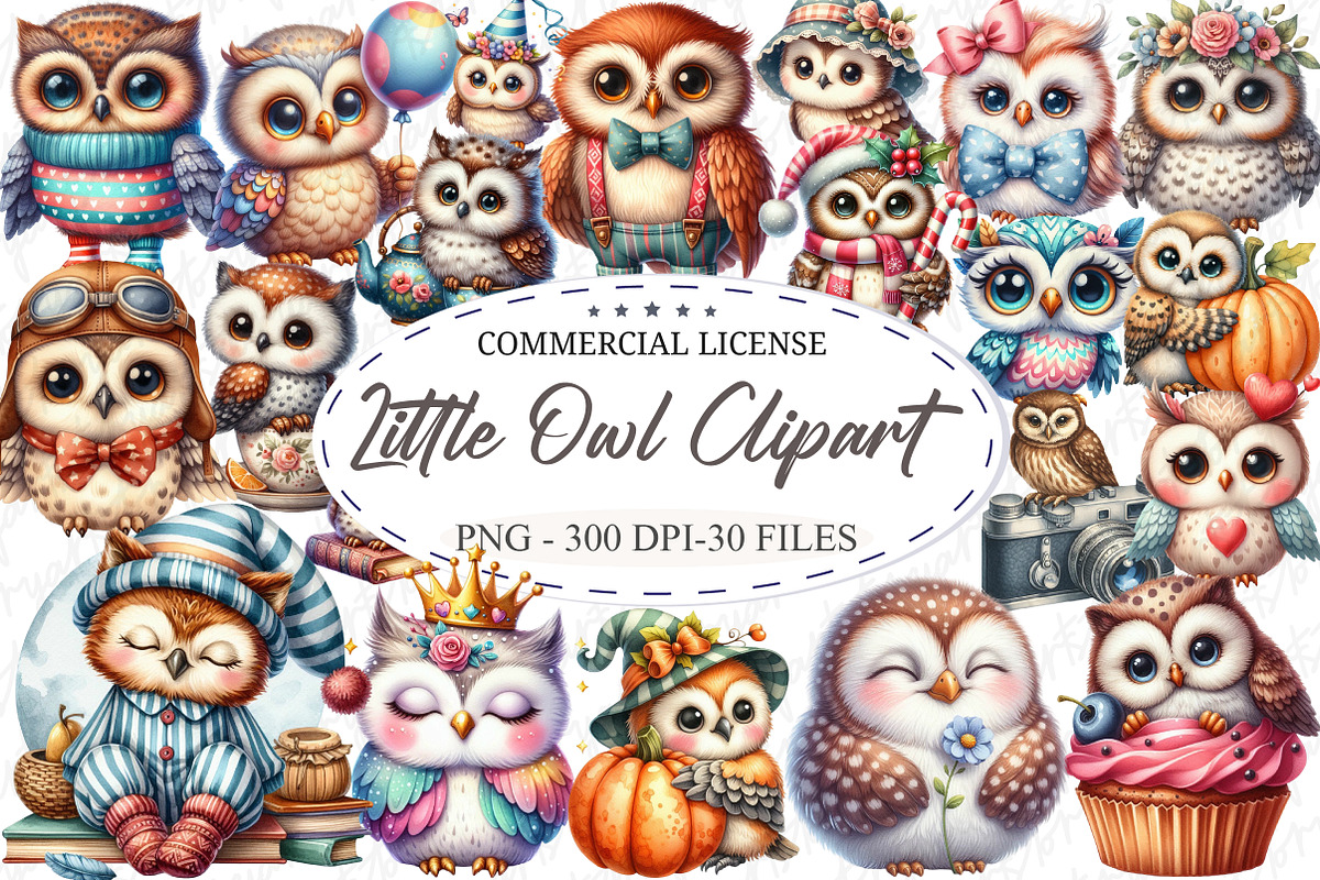Cute Little Owl Clipart Sublimation, an Illustration by designcity5 (Photo 1 of 5)