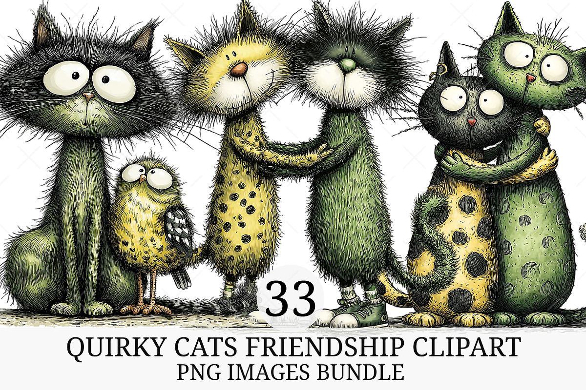 Quirky Cats Friendship Clipart, an Illustration by Craft Nest (Photo 1 of 10)