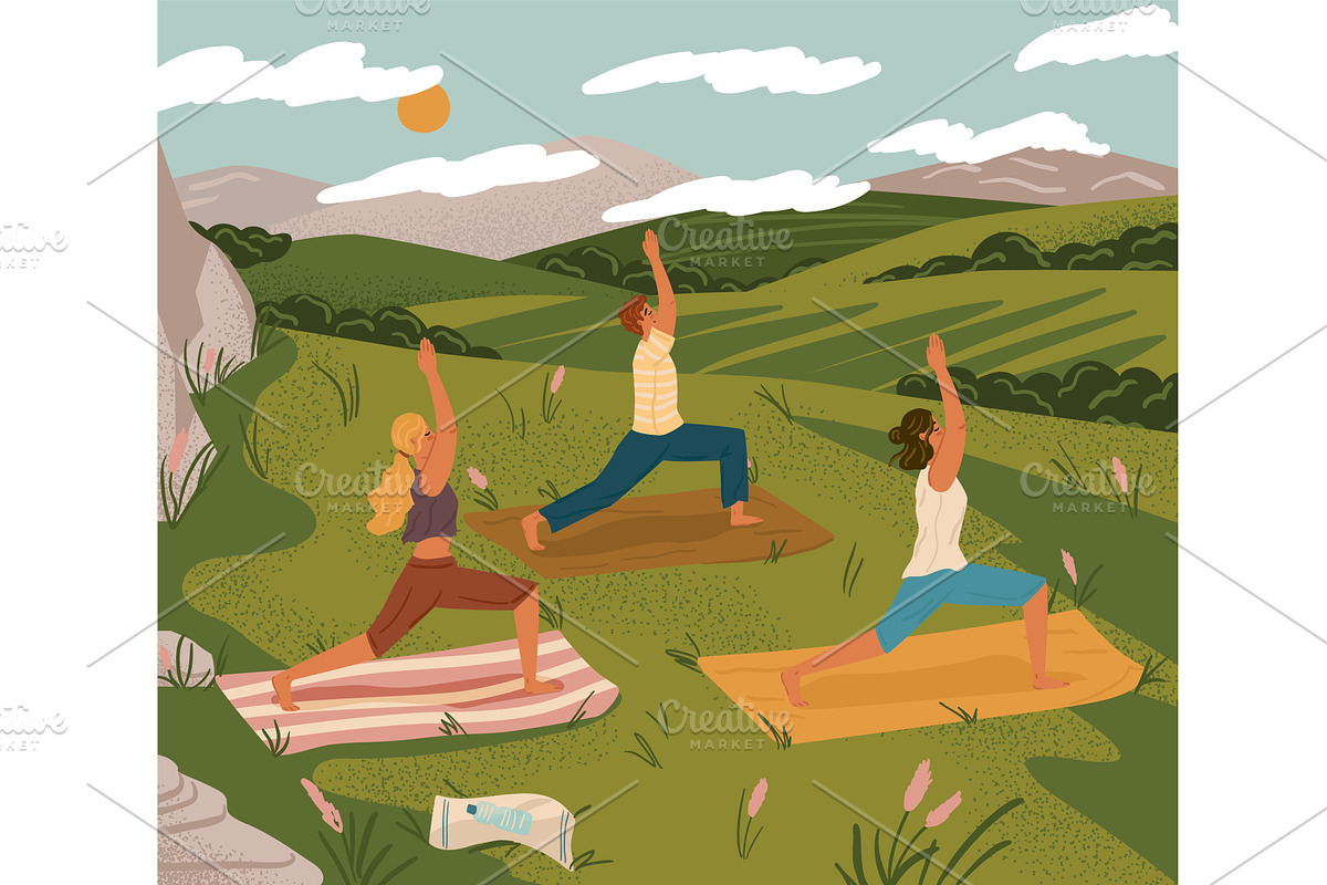 Outdoor yoga class in nature, a Sport Illustration by vectorpointstudio