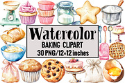 Watercolor Baking Clipart, an Illustration by Design Market (Thumbnail 1 of 3)