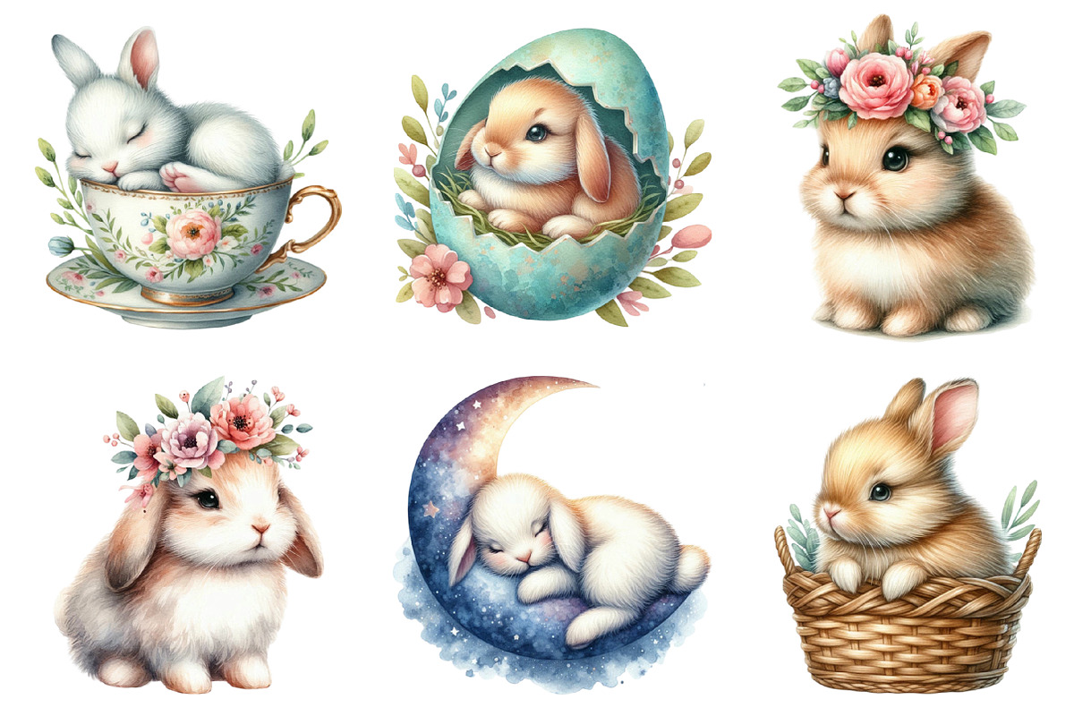 Watercolor Cute Bunny Clipart PNG, an Illustration by designhome ...