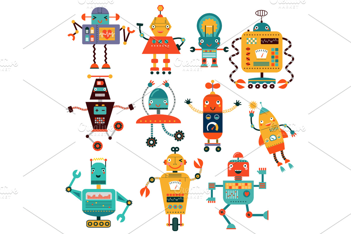 ROBOTS. Characters and patterns, a Technology Illustration by Anna Guz's Store (Photo 2 of 3)