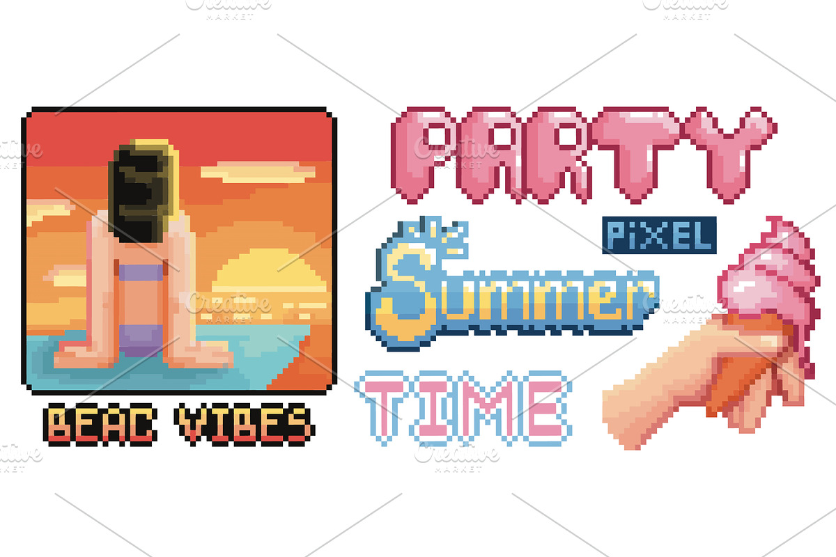 Retro pixel summer sticker designs, a Sport Illustration by art PVP - market