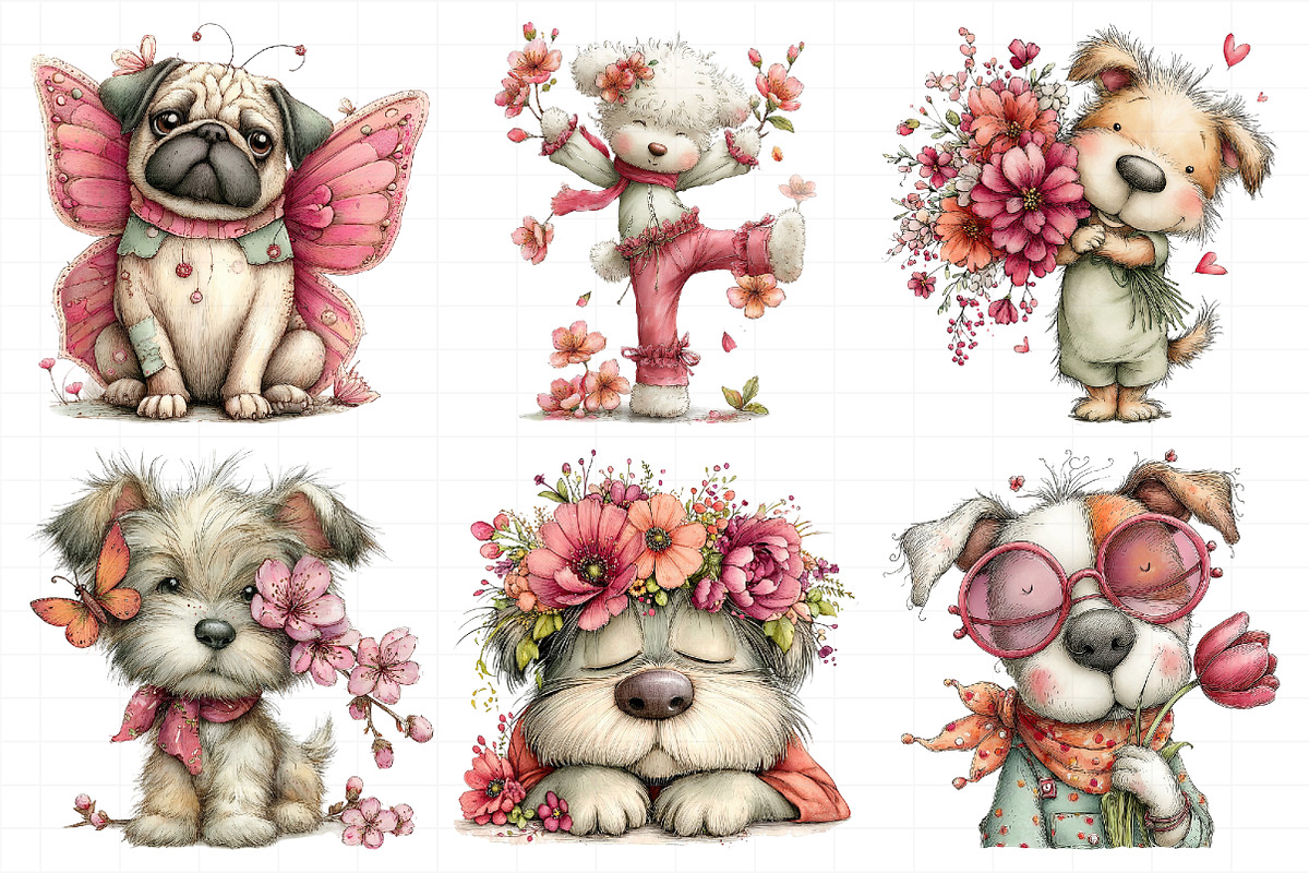 Whimsical Spring Funny Dog Clipart, an Illustration by Daily.Designs (Photo 3 of 7)