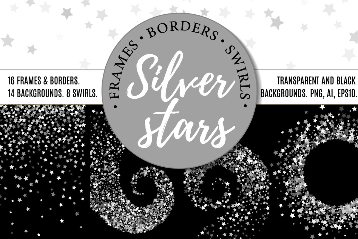 Silver stars bundle, a Pattern Graphic by ekmelica (Photo 1 of 11)