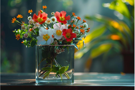 Vibrant bouquet in glass vase on, a Nature Photo by Ylivdesign